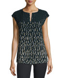 Joanie Short Dolman-Sleeve Metallic Blouse, Ink Multi