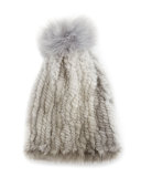 Mink & Fox Fur Pompom Beanie Hat, Gray