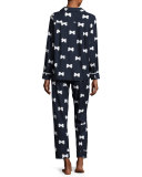 bow tie-print flannel pajama set, navy