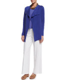 Modern Wide-Leg Stretch-Crepe Pants, White, Plus Size 