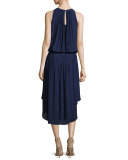 Audrey Sleeveless Blouson Midi Dress, Navy