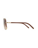 Nerine Oversized Sunglasses with Leather, Gold/Biscuit