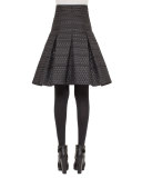Dot-Jacquard Pleated Full Skirt, Coal