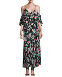 Lorena Mosaic Floral Striped Silk Maxi Dress, Black