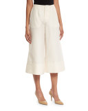 Large-Cuff Culotte Pants, Ivory