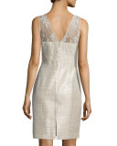 Sleeveless Embroidered Shimmery Sheath Cocktail Dress 