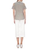 Striped Ruffled Cold-Shoulder Blouse, Khaki/Cream