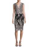 Sleeveless Scalloped Lace Cocktail Dress, Black