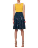 Stitch-Pleated Boulder-Print Skirt, Navy