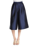 Pleated Silk Culottes, Navy