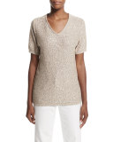 Short-Sleeve Embellished Top, Sand Dune