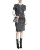 Short-Sleeve Embroidered Knit Dress, Onyx