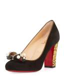 Tudor Trott Suede 85mm Red Sole Pump, Black