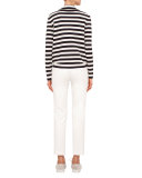 Striped Knit Stretch-Wool Jacket, Navy/Cream