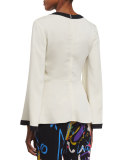 Long-Sleeve Two-Tone Caftan Top, Cream