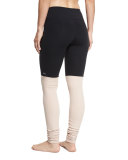 Goddess Ribbed Sport Leggings, Black/Buff