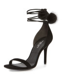 Rosemary Mink Fur-Pompom Sandal, Black