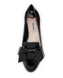 Jewel-Heel Patent Bow Flat, Nero