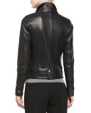 Leather Asymmetric Moto Jacket, Black