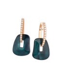 Puzzle Diamond-Trimmed 18K Rose Hoop Earrings, Green/Black/White