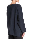 Long-Sleeve Button-Front Linen Jacket, Dark Navy 