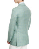 Windowpane Wool-Blend Sport Coat, Light Green/Blue