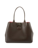 Roseau Reversible Leather Tote Bag, Ebony/Pink