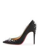 Candidate Pearly-Embellished Suede Red Sole Pump, Black