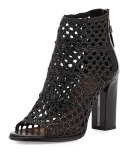 Kasper Woven Open-Toe Bootie, Black