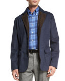 Cashmere-Blend Button-Down Jacket, Blue