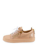 London Leather Side-Zip Sneaker, Shell Pink