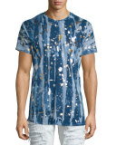 Gold Paint-Splatter Printed Short-Sleeve T-Shirt, Silver