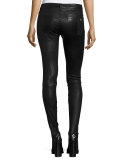 Skinny Leather Ankle Pants, Black