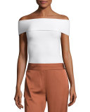 Dominique Off-the-Shoulder Ribbed Top, Ivory