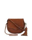 Suki Mini Suede & Leather Saddle Bag, Almond