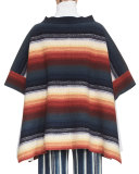 Horizontal-Striped Silk Poncho, Blue/Rust