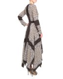 Long-Sleeve Scarf-Print Handkerchief Dress, Black Paisley