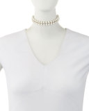 Monarch Pearly Leather Choker Necklace, Black