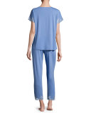 Zen Floral-Lace Short-Sleeve Pajama Set, Smoky Iris