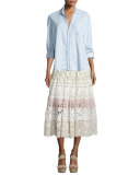 Crochet Lace Tiered Midi Skirt, Neutral/Multi