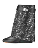 Studded Shark-Lock Fold-Over Bootie, Black