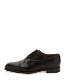 Briol Double Monk-Strap Leather Dress Shoe, Black