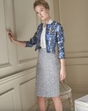 Sleeveless Tie-Neck Combo Sheath Dress, Marine Blue