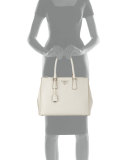 City Calfskin Bicolor Double-Zip Galleria Tote Bag, White/Yellow (Talco+Mimosa)