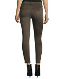 Knee-Seam Sueded Skinny Jeans, Olive