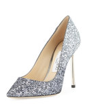 Romy Glitter Pointed-Toe 100mm Pump, Navy/Silver