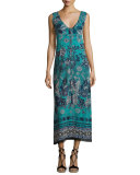 Reversible Button-Front Coverup Maxi Dress, Blue