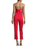 Elizabeth Strapless Tuxedo Jumpsuit, Bright Red