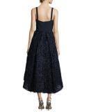 Adalyn Sleeveless Mixed-Media Cocktail Dress, Navy