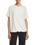 Short-Sleeve Wrap-Front Silk Top